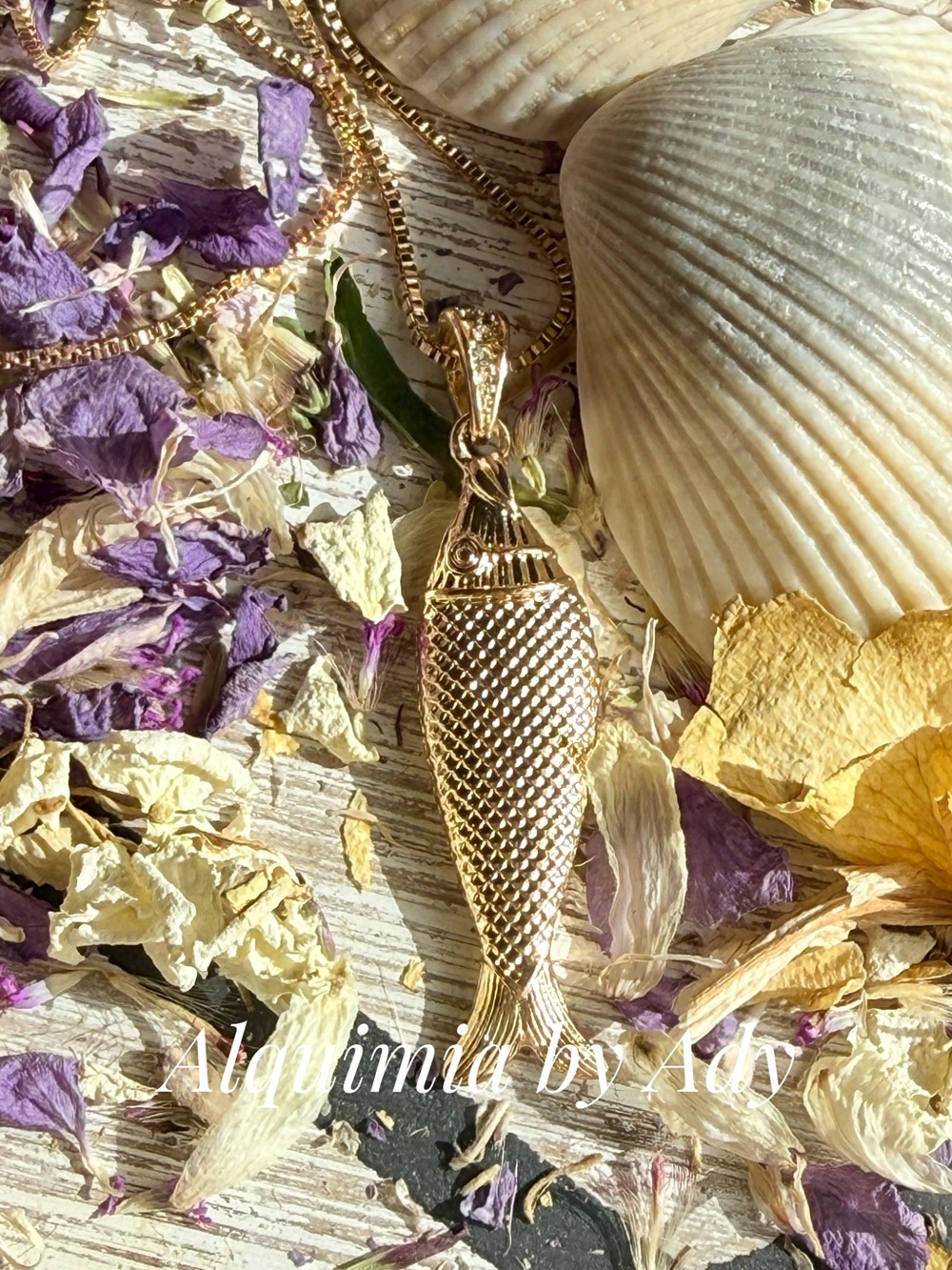 Alquimia Gold Fish Pendant Necklace with Purple Accents